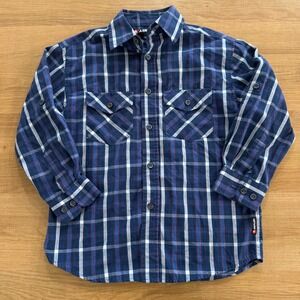 Airwalk Boys Blue Plaid Long Sleeve Button Down Shirt Size 8 Dual Pocket Skater
